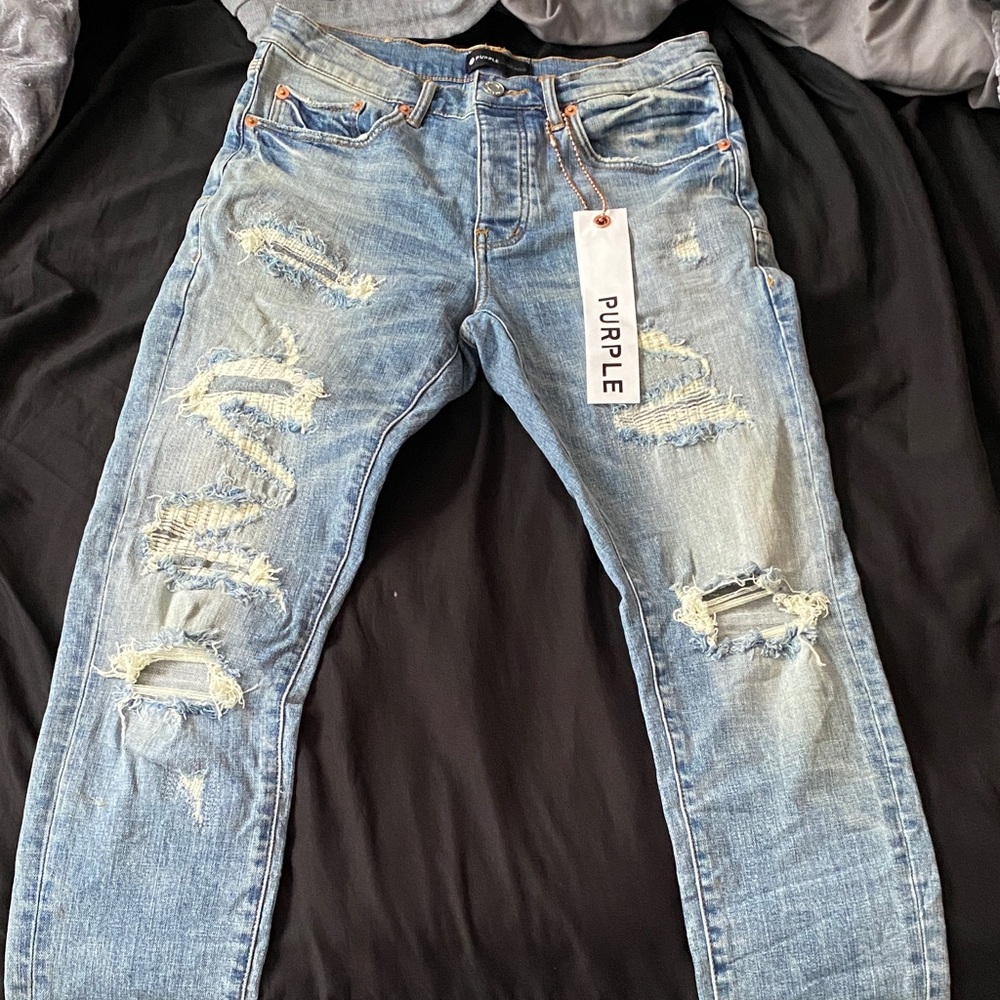 Purple Men's Ripped Light Blue Jeans